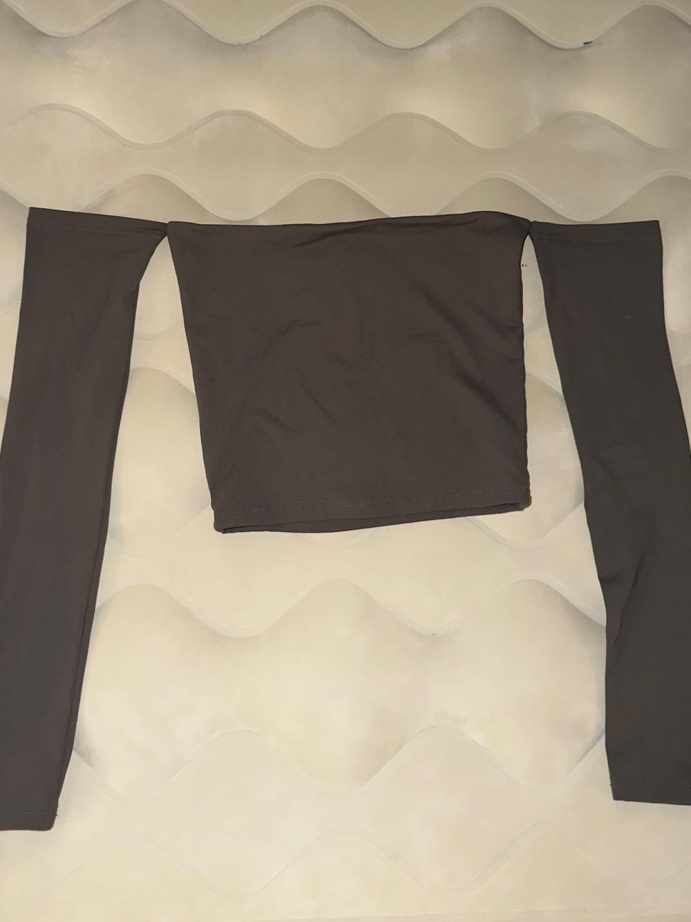 White Fox Boutique Off-Shoulder Long Sleeve Crop Top in Dark Brown